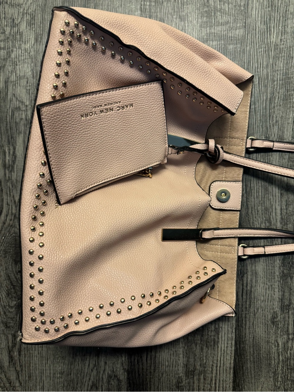 Marc New York Blush Pink Studded Tote with Matching Pouch